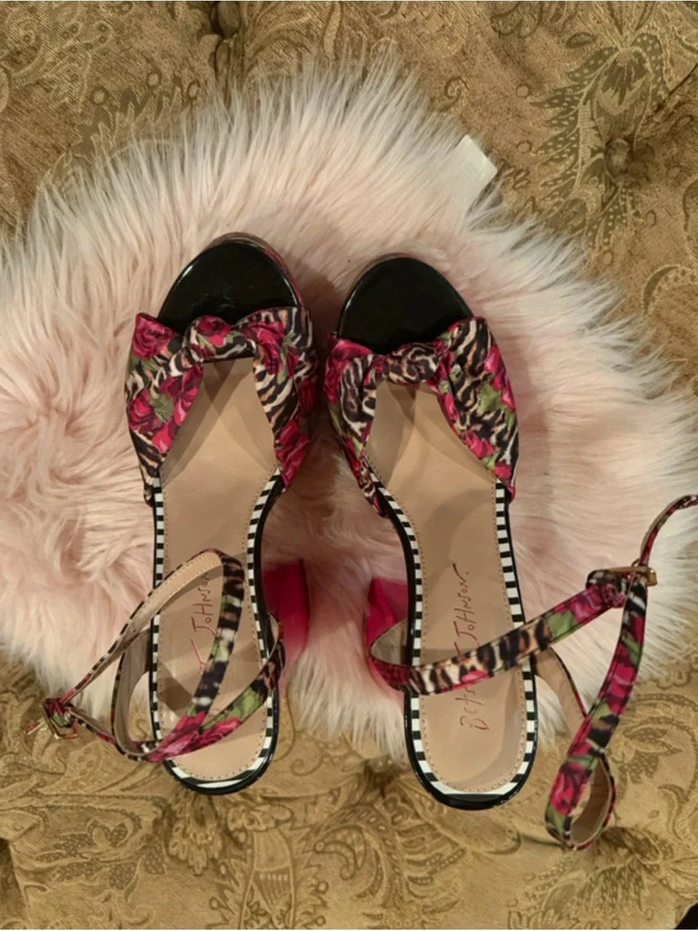 Betsey Johnson Hot Pink Floral Leopard Platform Sandal